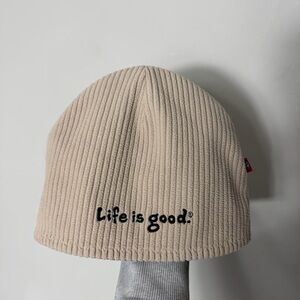 Life is Good Ribbed Wide Wale Reversible Beanie Hat Winter Cap